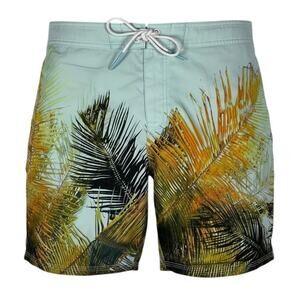 American Eagle Swim Trunks Men's XL Palm‎ Print Blue Green Pockets Drawstring